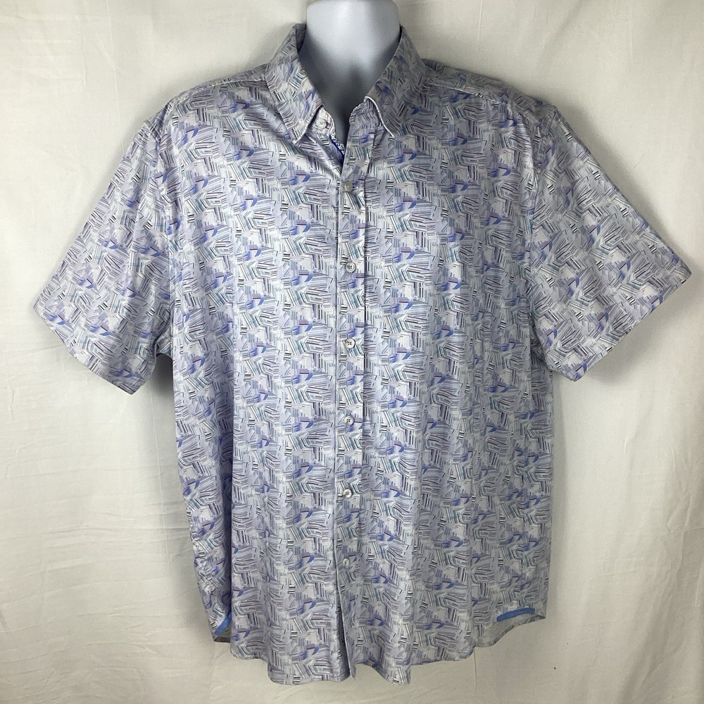 Rober Graham Men's 4XL Geometric & Abstract Print Blue Purple White Flipped Cuff